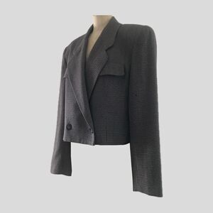 Vintage Jones New York Cropped Wool Check Mocha Black Academia Blazer Jacket 12